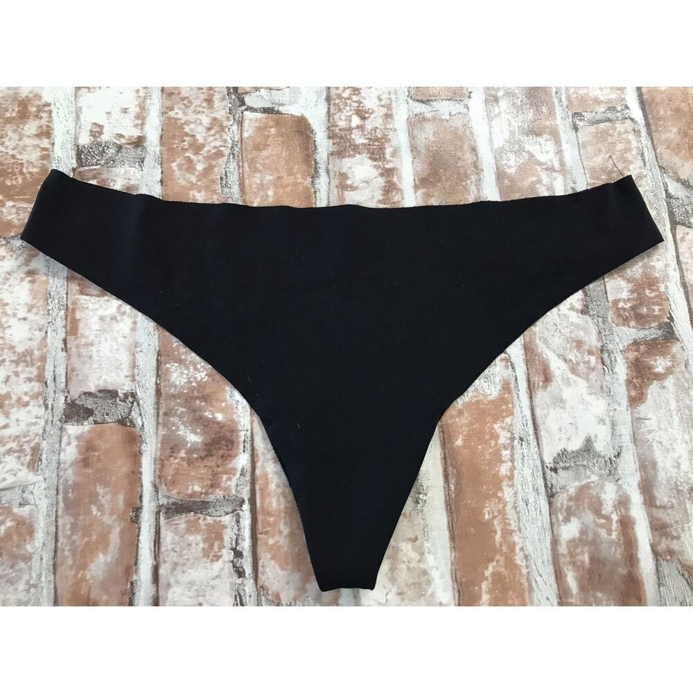 Vintage No show Coquette String Thong Black Solid Black Sz Small Rare